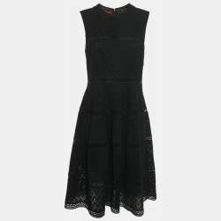 مملوكة مسبقًا CH Carolina Herrera Black Cutwork Cotton Sleeveless Midi Dress L