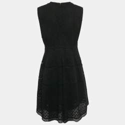 مملوكة مسبقًا CH Carolina Herrera Black Cutwork Cotton Sleeveless Midi Dress L