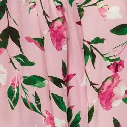 Pre Owned CH Carolina Herrera Pink Floral Print Crepe & Silk Blend Wrap Around Top XXS