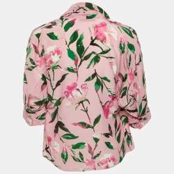 Pre Owned CH Carolina Herrera Pink Floral Print Crepe & Silk Blend Wrap Around Top XXS