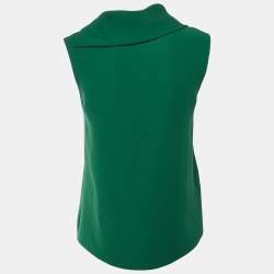 Pre Owned CH Carolina Herrera Green Crepe Drape Neck Top XS