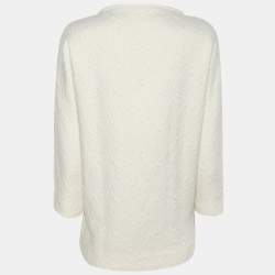 Pre Owned CH Carolina Herrera White Floral Print Jacquard Blouse XS