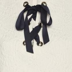 Pre Owned CH Carolina Herrera White Floral Print Jacquard Blouse XS