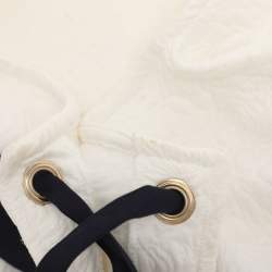 Pre Owned CH Carolina Herrera White Floral Print Jacquard Blouse XS