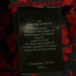 Pre Owned CH Carolina Herrera Red Embossed Floral Print Belted Mini Dress S