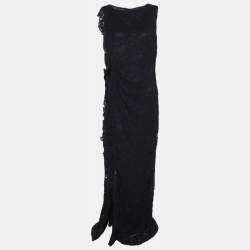 مملوكة مسبقًا CH Carolina Herrera Navy Blue Lace Sleeveless Maxi Dress L