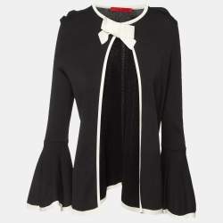 Pre Owned CH Carolina Herrera Black Knit Bow Detail Cardigan S