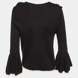 Pre Owned كارديغان سي إتش كارولينا هيريرا تريكو أسود بتفاصيل فيونكة مقاس صغير - سمول