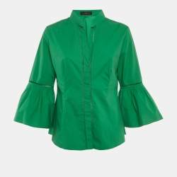 مملوكة مسبقًا CH Carolina Herrera Green Cotton Flared Sleeve Blouse L