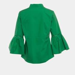 Pre Owned بلوزة سي إتش كارولينا هيريرا قطن أخضر أكمام فليرد مقاس كبير - لارج