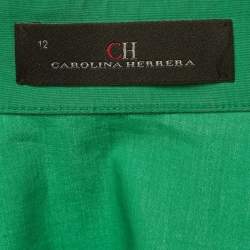 Pre Owned بلوزة سي إتش كارولينا هيريرا قطن أخضر أكمام فليرد مقاس كبير - لارج