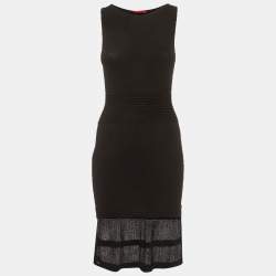 Pre Owned CH Carolina Herrera Black Stretch Knit Midi Dress XS