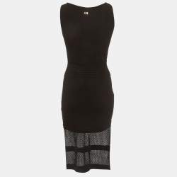 Pre Owned فستان ميدي سي إتش كارولينا هيريرا محبوك مطاطي أسود مقاس صغير (إكس صغير)