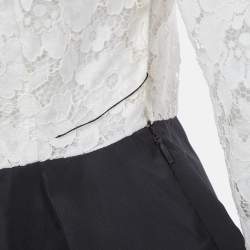 Pre Owned CH Carolina Herrera Black/White Lace and Crepe Belted Midi Dress S