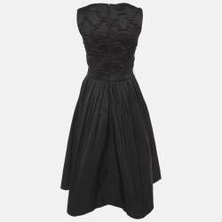 Pre Owned فستان سي إتش كارولينا هيريرا قطن مجعد أسود ميدي مقاس صغير (سمول)