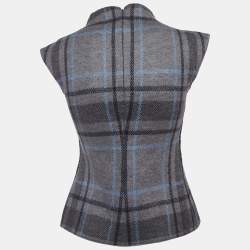 مملوكة مسبقًا Carolina Herrera Grey Checks Wool Sleeveless Top S
