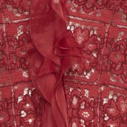Pre Owned CH Carolina Herrera Red Guipure Lace Ruffle Crop Jacket M