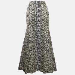 Pre Owned CH Carolina Herrera Navy Blue Jacquard Maxi Skirt M