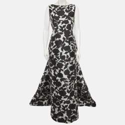 مملوكة مسبقًا فستان سي أتش كارولينا هيريرا مطبوع زهور أحادي اللون ظهر مقوس بلا أكمام مقاس كبير (كبير)