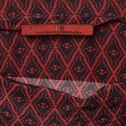 Pre Owned توب سي اتش كارولينا هيريرا بطبعة حرير ممزوج أزرق كحلي/أحمر مقاس صغير - إكس صغير