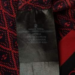 Pre Owned توب سي اتش كارولينا هيريرا بطبعة حرير ممزوج أزرق كحلي/أحمر مقاس صغير - إكس صغير