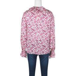 CH Carolina Herrera White and Pink Printed Silk Long Sleeve Blouse M