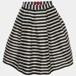 مملوكة مسبقًا CH Carolina Herrera White/Navy Blue Stripe Silk Blend Pleated Midi Skirt S