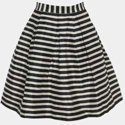 مملوكة مسبقًا CH Carolina Herrera White/Navy Blue Stripe Silk Blend Pleated Midi Skirt S