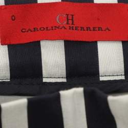 مملوكة مسبقًا CH Carolina Herrera White/Navy Blue Stripe Silk Blend Pleated Midi Skirt S