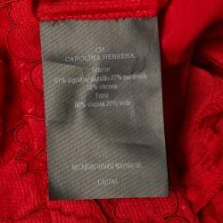 Pre Owned بدلة توب وكوردي دانتيل مُمَوَّج وبنطال مُستقيم سي أتش كارولينا هيريرا أحمر مقاس متوسط (ميديوم)