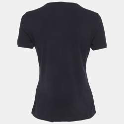 Pre Owned CH Carolina Herrera Navy Blue Jersey Embroidered T-Shirt S
