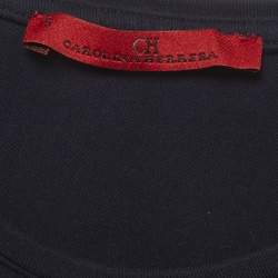 Pre Owned CH Carolina Herrera Navy Blue Jersey Embroidered T-Shirt S
