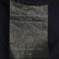 Pre Owned CH Carolina Herrera Navy Blue Jersey Embroidered T-Shirt S