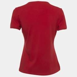 Pre Owned CH Carolina Herrera Red Jersey Logo Embroidered T-Shirt S