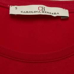 Pre Owned CH Carolina Herrera Red Jersey Logo Embroidered T-Shirt S