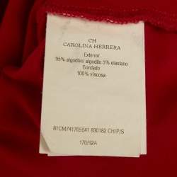 Pre Owned CH Carolina Herrera Red Jersey Logo Embroidered T-Shirt S