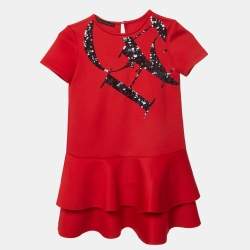 مملوكة مسبقًا CH Carolina Herrera Red Neoprene Sequin Mini Dress M