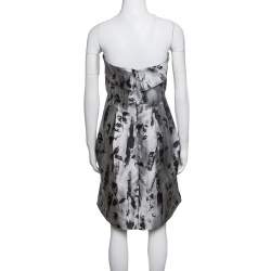 مملوكة مسبقًا CH Carolina Herrera Silver and Black Floral Jacquard Strapless Dress S