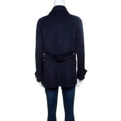 Pre Owned CH Carolina Herrera Navy Blue Wool Double Breasted Coat S