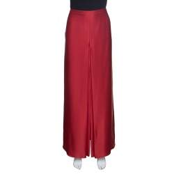 CH Carolina Herrera Red Silk Satin Front Slit Detail Maxi Skirt L
