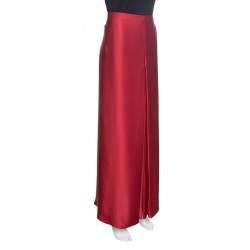 CH Carolina Herrera Red Silk Satin Front Slit Detail Maxi Skirt L
