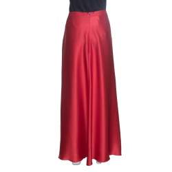 CH Carolina Herrera Red Silk Satin Front Slit Detail Maxi Skirt L