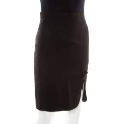 Pre Owned CH Carolina Herrera Black Textured Slit Detail Pencil Skirt S