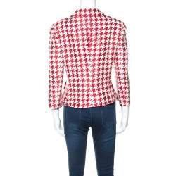 Pre Owned CH Carolina Herrera Red And White Houndstooth Blazer L