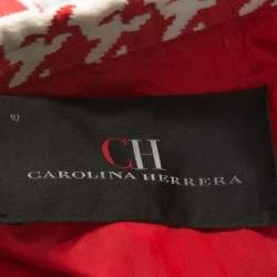 Pre Owned CH Carolina Herrera Red And White Houndstooth Blazer L