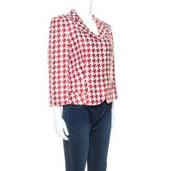 Pre Owned CH Carolina Herrera Red And White Houndstooth Blazer L