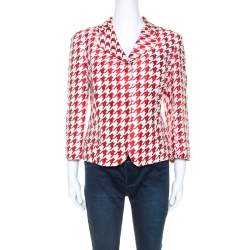 Pre Owned CH Carolina Herrera Red And White Houndstooth Blazer L