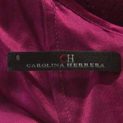 مملوكة مسبقًا CH Carolina Herrera Magenta Lace Draped Detail One Shoulder Dress M