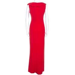 CH Carolina Herrera Red Crepe Ruffle Detail Sleeveless Maxi Dress S