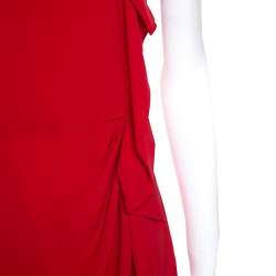 CH Carolina Herrera Red Crepe Ruffle Detail Sleeveless Maxi Dress S